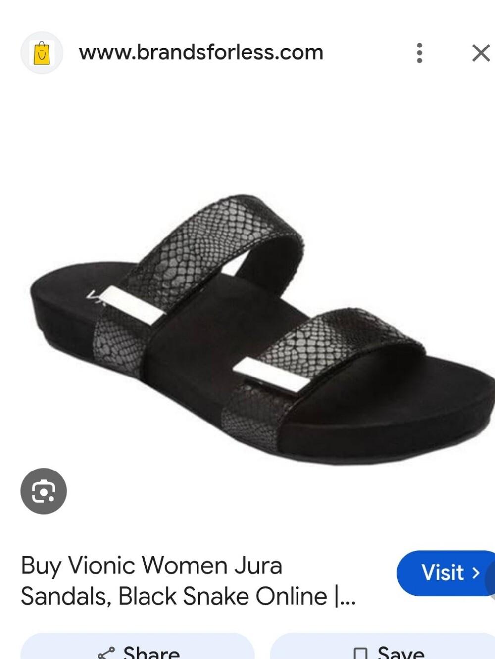 Like New Vionic Black Snake-Print Dual Strap Slide Sandal